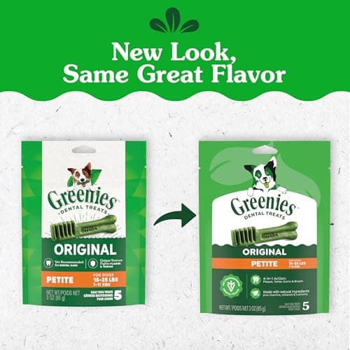 Greenies Veterinarian-Recommended Adult Natural Dental Dog Treats Petite Size, Dog Dental Chews, Original Flavor, 3 oz. Pack, 5 Count