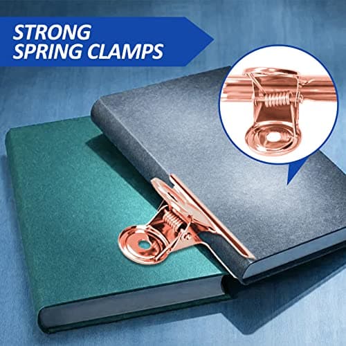 10 Pack Large Metal Hinge Clips 2.5 Inches Bull Hinge Paper Clips Bulldog Clips for Crafts, Photo, Drawing, Food Bags at Home, Office, School, Shop, Rose Gold, 63mm — view 2