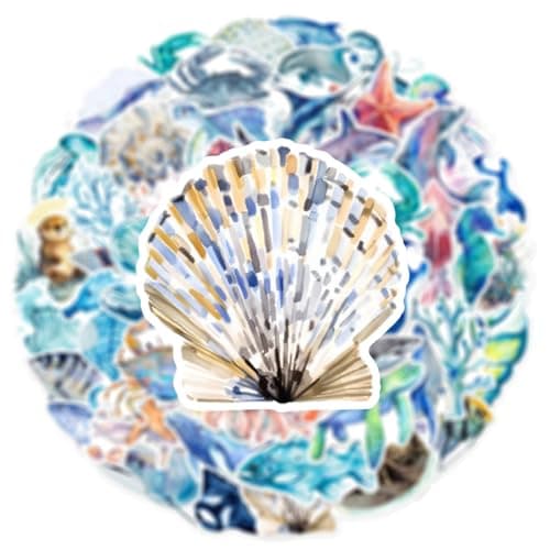50 Pcs Watercolor Marine Life Stickers - Waterproof Vinyl Ocean Creature Decals (Dolphins/Whales/Turtles Styles) for Skateboard, Laptop & Luggage(Marine Bio-50) — view 5