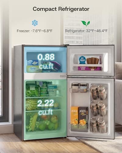 Upstreman 3.1 Cu.Ft Mini Fridge with Freezer, Double Door Small Refrigerator, Adjustable Thermostat, Energy Star Certified Low Noise Mini Refrigerator for Bedroom, Dorm, Apartment Black-TM31 — view 3