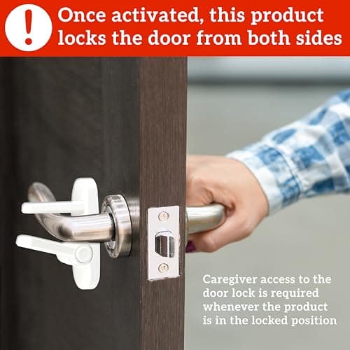 Door Lever Lock (2 Pack) Prevents Toddlers from Opening Doors. 3.25" L * 1.5" W * 4.5" H Easy One Hand Operation for Adults. Durable ABS with 3M Adhesive Backing. Simple Install, No Tools Needed. — view 4