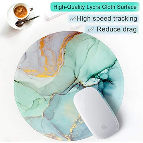 ITNRSIIET Round Mouse Pad with Stitched Edge Premium-Textured Waterproof Non-Slip Rubber Base Desktop Protection Mat Diameter 8.7 inches, Modern Marbling — view 4