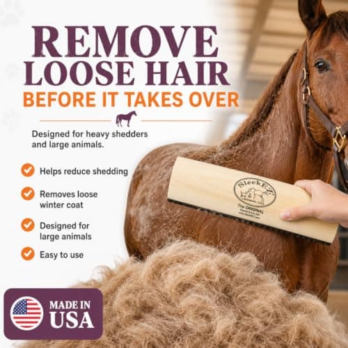 SleekEZ Deshedding Grooming Tool | Horse Brush Deshedder for Horse Grooming Kit | Pet Hair Removal Tool | Curry Comb | Deshedding Brush | Shedding Comb | Works on All Hair Types | Made in USA — view 4