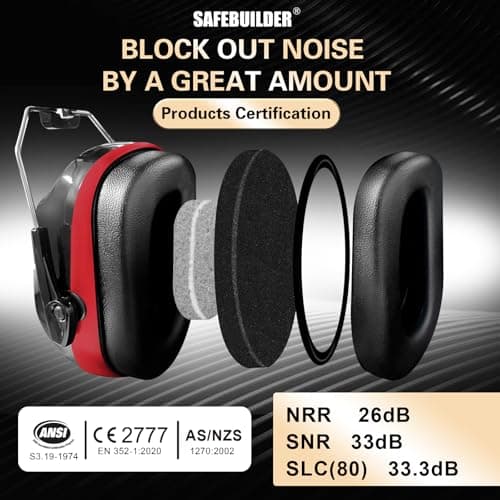 SAFEBUILDER Safety Ear Muffs SNR 33dB Noise Reduction Earmuffs Adults Sound Proof For Sleeping Outdoor Working Shooting Industrial (1, 1-Black Combine Red) — view 2