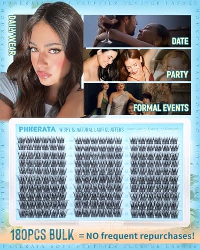 PHKERATA Wispy Lash Clusters Natural Eyelash Clusters C Curly Cluster Lashes DIY Lash Extensions with Wide Soft Thin Band,10-16MM,180Pcs — view 5