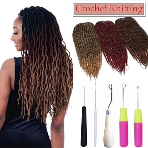 HAMIYELL Pack of 5 Different Sizes Latch Hook Crochet Needle Hook Tools for Braid Hair, Scarf Carpet Making and Other Crafts — view 4