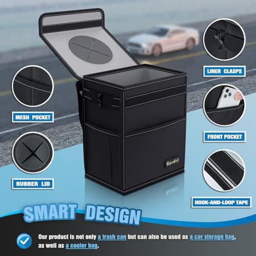 K KNODEL Car Garbgae Can with Lid, Car Trash Can (Medium, Black) — view 2