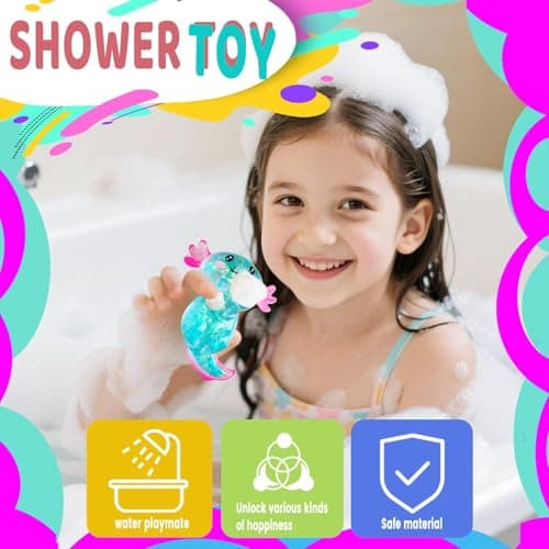 Axolotl Squishy Stress Relief Toy Glitter Fidget Toys Cute Malt Sugar Axolotl Toy Fidget Toys for Kids Youth Adult, Party Favors Anxiety Relief Squishy Toys(Blue) — view 3