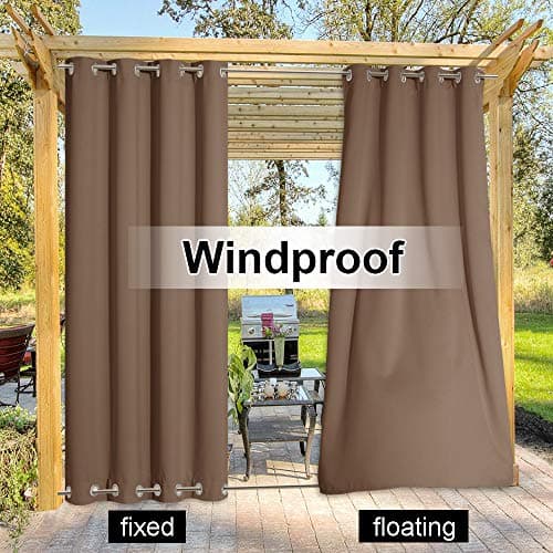 NICETOWN Waterproof Outdoor Decor Panel Grommet at top and Bottom Blackout Curtain Drapes for Patio/Front Porch/Gazebo/Pergola/Cabana (Cappuccino,W52 by L84,1 Pc) — view 2