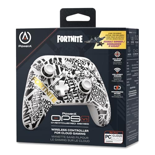PowerA OPS v1 Wireless Controller for Cloud Gaming Fortnite EditionPC Gaming Controller, Wireless, Wired, Bluetooth, Rechargeable, gamepad, Fortnite, Mappable Buttons, Hall Effect Thumbsticks, Turbo Button, Trigger locks, Windows 10/11, 2-year limited warranty