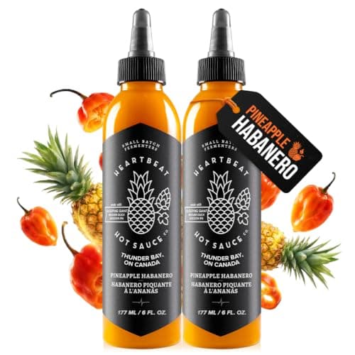 Heartbeat Hot Sauce Pineapple Habanero 2-Pack, 177 mL x2, 5/10 Heat, Tropical Hot Sauce For Tacos, Pizza And Wings