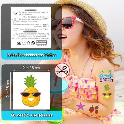 JCFIRE Summer Pool Beach Party Favors Kids Tattoos, 102 Styles Larger Tropical Hawaiian Luau Themed Temporary Tattoos for Kids Teens Adult, Waterproof Summer Stickers Party Decorations Supplies — view 3