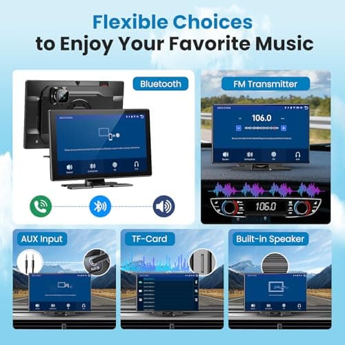 Portable Apple Carplay Screen for Car, 11.3" Extra Large Wireless Car Play & Android Auto Screen for Car, Car Stereo with 4K Dash Cam, App View, Backup Camera,GPS,Mirror Link,FM, Voice Control — view 3