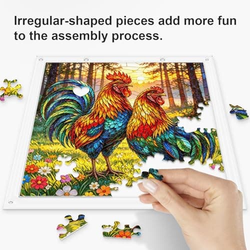 AOSERI Acrylic Jigsaw Puzzle Suncatcher, 103-Piece Rooster Sun Catcher Crafts for Adults, 7.4 Inch Window Hanging Decor for Home Garden Gifts — view 2