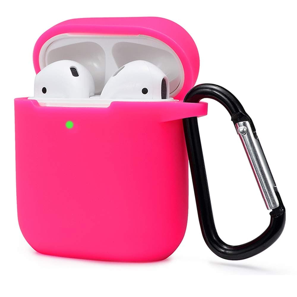 KOKOKA Silicona Compatible con AirPods 2 & 1, Fundas Protectora de Silicona para AirPods 2 & 1, LED Frontal Visible, Funciona con Carga inalámbrica, con Mosquetón, Rosa Roja