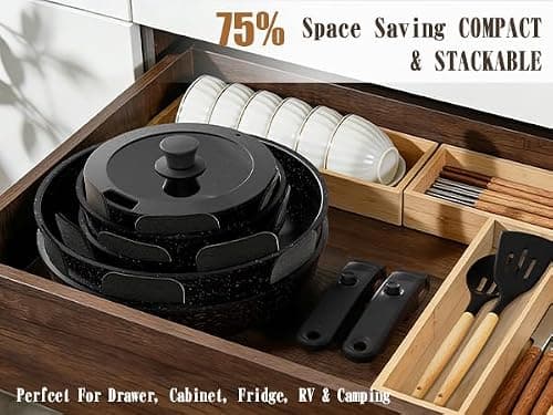 Umite Chef 21Pcs Pots and Pans Set Non Stick, Nonstick Ceramic Cookware Sets Detachable Handle, Non Toxic Healthy Induction Cookware, Kitchen Cooking Set, with Frying Pans Set, Dishwasher/Oven Safe — view 4