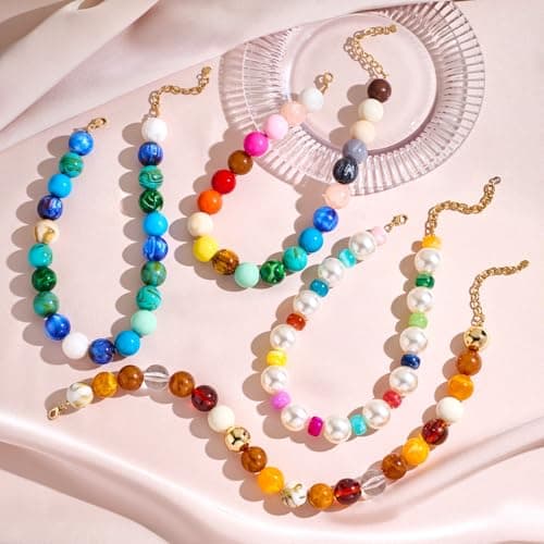 LILIE&WHITE Colorful Chunky Bead Necklaces for Women 20MM Summer Collar Necklace Trendy Rainbow Resin Statement Necklace Jewelry Gift for women — view 5