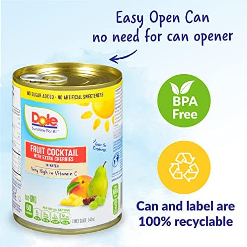 Dole Canned Fruit, Fruit Cocktail with Cherries in Water, Non-GMO, No Sugar Added, & No Artificial Sweeteners, 540 ml, 12 Count — view 5