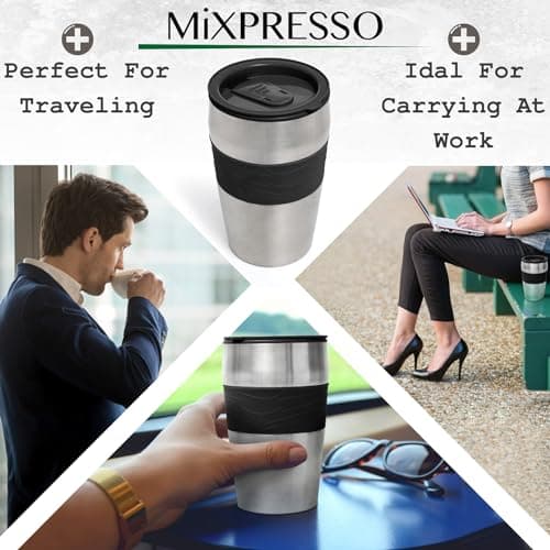 Mixpresso Black Personal Single Serve Coffee Maker with 14oz Travel Mug, Drip Small Coffee Maker with Auto Shut Off, Reusable Filter, Works with Ground Coffee Only – Not for K-Cup Pods — view 5