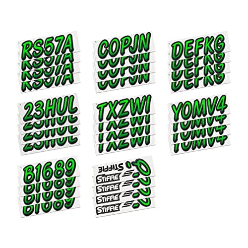 STIFFIE Whipline Electric Green/Black 3" Alpha-Numeric Registration Identification Numbers Stickers Decals for Boats & Personal Watercraft — view 2