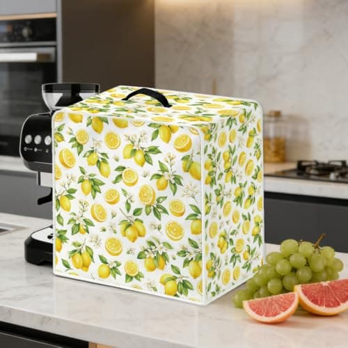 WEBEEDY Lemon Style Coffee Maker Cover with Top Handle, Small Kitchen Appliance Covers Polyester Lightweight Washable Coffee Machine Dust for Kitchen Countertop, 34.5x26x35.5cm/13.6x10.2x14 Inches — view 5