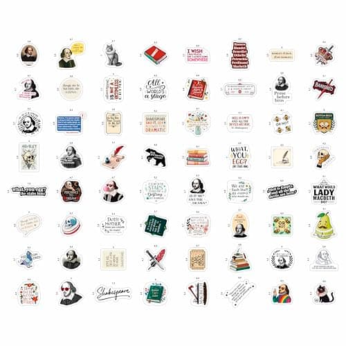 100Pcs Shakespeare Stickers Vinyl for Water Bottles, Literature Stickers Bulk - Shakespeare Gifts - Poetry Party Supplies - Gift for Women & Men — view 3