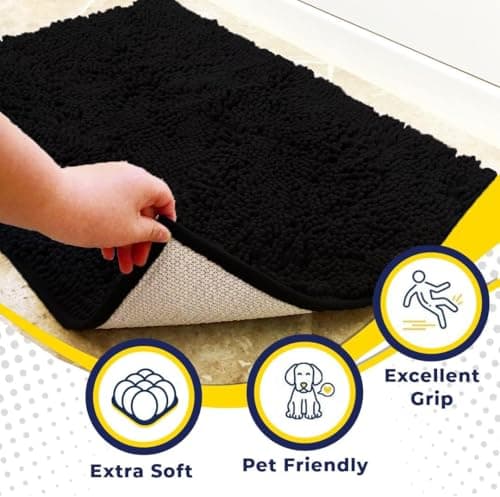 Muddy Mat® AS-SEEN-ON-TV Highly Absorbent Microfiber Door Mat and Pet Rug, Non Slip Thick Washable Area and Bath Mat Soft Chenille for Kitchen Bathroom Bedroom Indoor and Outdoor-Black Medium 30"X19" — view 2