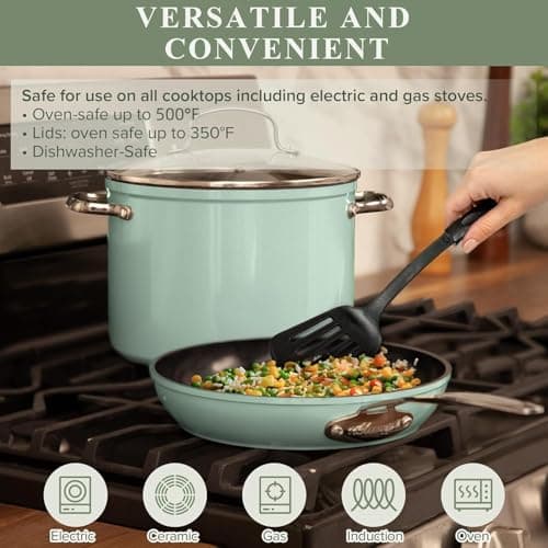 Nuwave Healthy Duralon Blue Ceramic Nonstick Cookware Set, Diamond Infused Scratch-Resistant, PFAS Free, Dishwasher & Oven Safe, Induction Ready & Evenly Heats, Tempered Glass Lids & Stay-Cool Handles — view 2