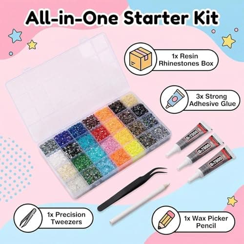 28 Colors Resin Jelly Rhinestone Bedazzling Kit, 3mm 30,000 Decorative Rhinestones for Bedazzling with 3 B7000 Glue Adhesives for Decorating Clothing, Shoes, Nails, and Crafting Tools — view 4