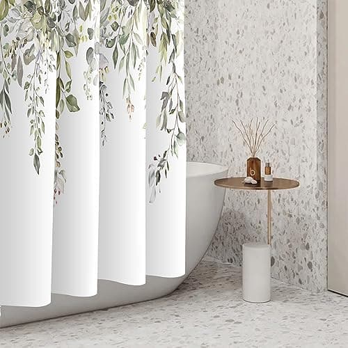 Umpoo Sage Green Eucalyptus Shower Curtains for Bathroom Decor Spring Watercolor Plant Leaves Modern Minimalist Bath Curtain Waterproof Fabric with Hooks 48x72 Inch — view 3