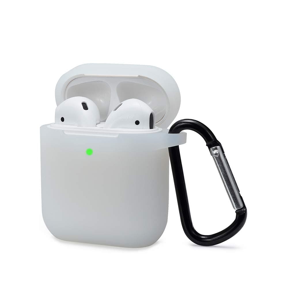 Silicona Compatible con AirPods 2 & 1, Fundas Protectora de Silicona para AirPods 2 & 1, LED Frontal Visible, Funciona con Carga inalámbrica, con Mosquetón, Translúcido