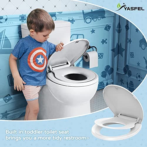 YASFEL Toddler Toilet Seat Built in, Potty Training Toilet Seat for Toddlers, Kids & Adults White Plastic Toilet Seats Standard Round Slow Close with Magnets(White, 16.5”) — view 5