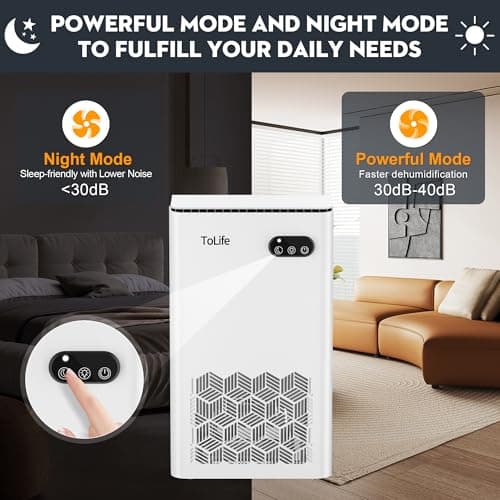 ToLife Dehumidifier for Home, 1000 sq.ft Dehumidifiers for Bedroom Bathroom Basement with 95 OZ Water Tank, Auto Shut Off 7 Colors LED Light, White Black — view 3
