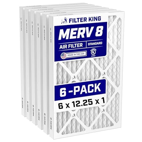 Filter King 6x12.25x1 Air Filter (MERV 8) (6-Pack) Dust & Allergy Control AC Furnace Filters, MADE IN USA, HVAC, Pleated, Electrostatic (Actual Size: 6 x 12.25 x .75)