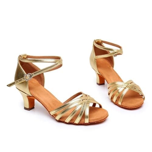 Rosefinch Latin Dance Shoes for Womens Satin Ballroom Salsa Practice Performance Wedding Dancing Shoes High Heels Dancing Shoes for Girls Ladies 5cm Gold 38 — view 3