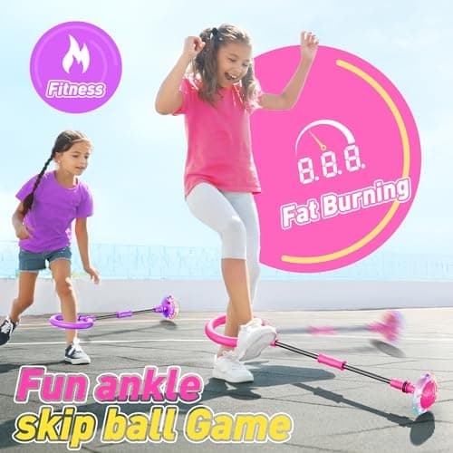 Flooyes Skip Ball for Kids, Ankle Ball Toy with Counter, Timer and Cal Calculator, Girl Birthday Gifts for Age 6 7 8 9 10+, Rechargeable Colorful Flash Wheel Jumping Balls for Girls Boys(Pink) — view 4
