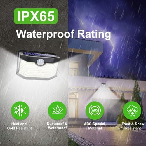 HMCITY 120 LED Solar Lights Outdoor with Motion Sensor and 3 Lighting Modes, IP65 Waterproof Wide Solar Wall Lights Ideal for Garden Patio Yard (Front Button 1Pack, Black Shell-Daylight White) — view 4