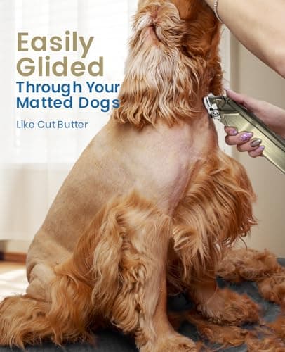 oneisall Pet Clippers for Grooming Professional,Cordless/Rechargeable Dog Grooming Kit with Detachable Metal Combs, Low Noise Heavy-Duty Dog Clippers for Thick/Curly/Fine/Wavy Hair (gold)