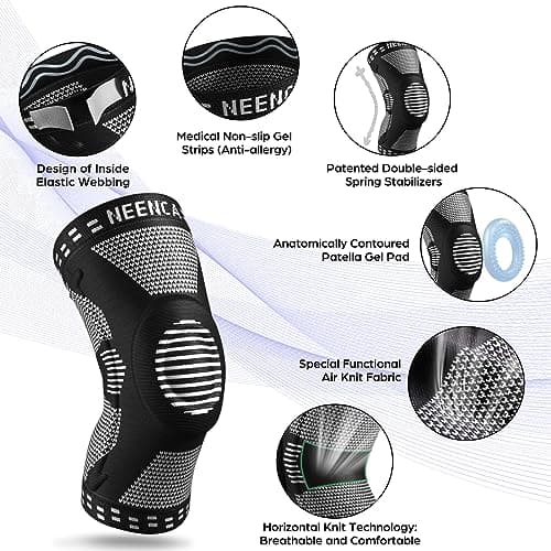 NEENCA Knee Brace for Knee Pain Relief, Medical Knee Support with Patella Pad & Side Stabilizers, Compression Knee Sleeve for Meniscus Tear, ACL, Arthritis, Joint Pain, Runner, Sport