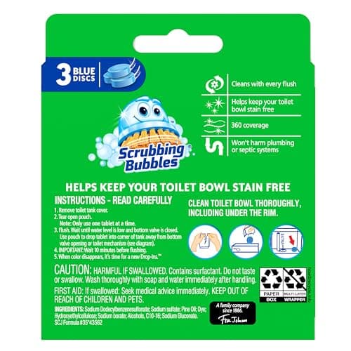 Scrubbing Bubbles Continuous Clean Toilet Drop-Ins, Automatic Blue Toilet Bowl Cleaner, Septic-Safe Tank Tablets Remove Hard Water Minerals & Limescale, Stain & Smell Protection, 3 Count (Pack of 1) — view 9