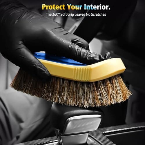 YeewayVeh Horse Hair Leather Cleaning Brush - Upgraded Long Bristle Car Leather Brush with 360° Soft Grip, for Car Interior Seats, Sofa, Upholstery & Furniture Care — view 3
