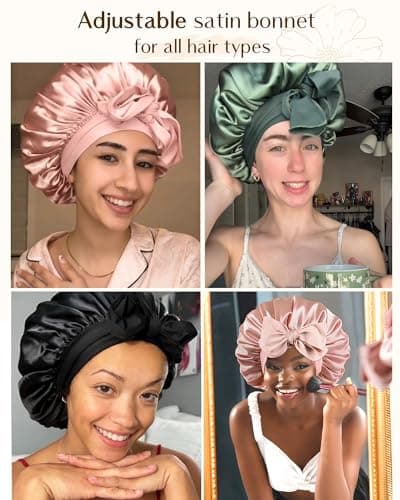 YANIBEST Adjustable Satin Bonnet for Sleeping Women Double Layer Hair Wrap Reduce Friction Prevent Frizz Natural Curly Hair, Blush Pink — view 4