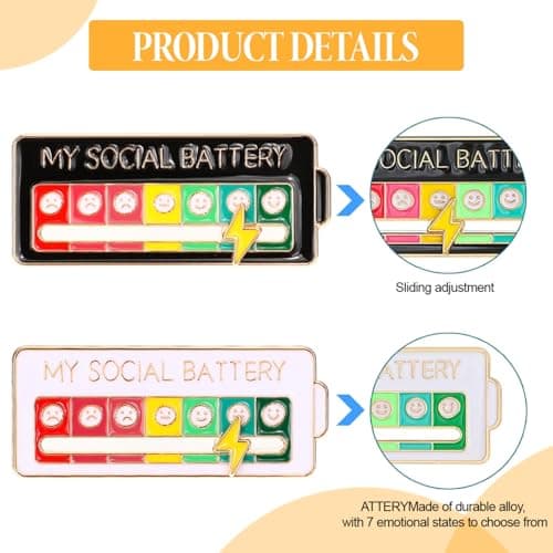 Social Battery Pin 2 Pcs My Social Battery Badge Mood Conversion Pins for 7 Days Badges Display Cute Creative Expression Pin Brooch for Introverts Interactive Men Women Gift — view 2