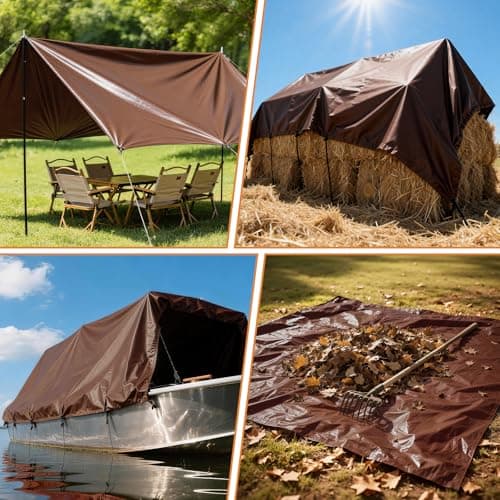 10x12FT Waterproof Tarp, Yumatum 10 Mil Heavy Duty Tarps with Reinforced Edges/Brass Grommets, 100% UV Blocking/Tear Resistant Poly Tarp for Camping, Patio, Tent, Boat(Brown/Black) — view 6