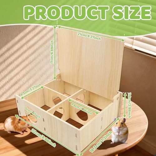 Multi-Chamber Hamster Houses and Hideouts Wooden Hamster Tunnels Toys with Flip Cover Secret Peep Shed Hamster Maze Habitat for Mice Gerbils Lemmings & Small Animals (Yellow) — view 5