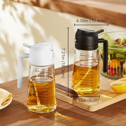 TrendPlain 470ml Olive Oil Spray Bottle for Kitchen Gadgets - 2 in 1 Olive Oil Dispenser Bottle and Air Fryer Accessories for Cooking, Salad and BBQ - 2 Black — view 4