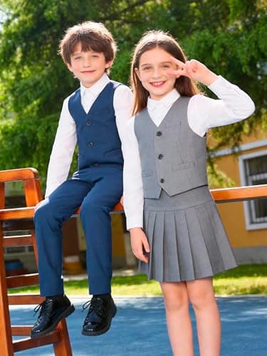 LOLANTA Youth Boys Vest Classic Fit V Neck 3 Buttons Church Clothes Dress Waistcoat with Pockets (Grey, 7-8 Years) — view 2