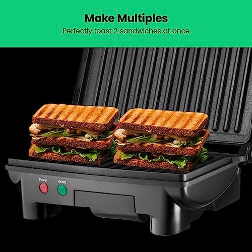 Chefman Electric Panini Press Grill and Gourmet Sandwich Maker w/ Non-Stick Coated Plates, Opens 180 Degrees to Fit Any Type or Size Food, Dishwasher Safe Removable Drip Tray, Stainless Steel/Black — view 4