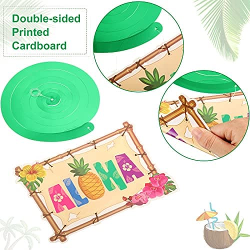 Outus 30 Pieces Hawaiian Luau Birthday Party Hanging Swirl Decorations, Flower Tropical Palm Flamingo Sign Foil Ceiling Decor for Floral Tropical Party Summer Beach Pool Tiki Supplies(Summer) — view 2