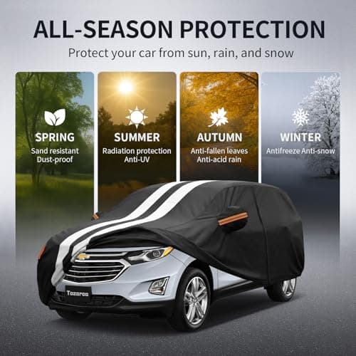 Multi-Layer Car Cover Custom Fit for Chevrolet Equinox(EV) (2005-2026), 100% Waterproof All Weather for Automobiles, Gift with Towel, Heavy Duty Car Covers for Rain Sun UV Protection with Door Zipper. — view 3